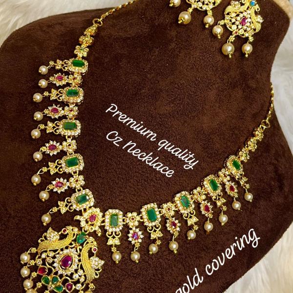 Peacock locket Cz Necklace